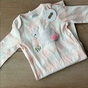Mud Pie Pink and Cream Baby Onesie with Bunny